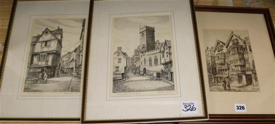 3 etchings of Exeter 21x14cm